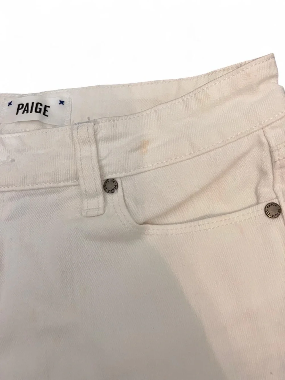 PAIGE White Frayed Hem Denim Shorts - Women's